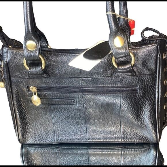 Watersun Australia nwt black leather tote laced up w gold hardware edgy moto - Picture 7 of 9